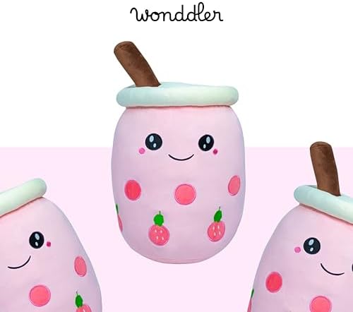 196 Kawaii Tea Plushie Stuffed Animal with Pink Open Eyes