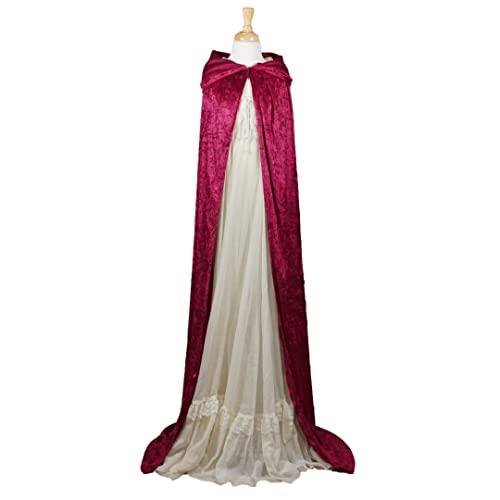 Burgundy Crushed Velvet Hooded Cape - Adult Medium