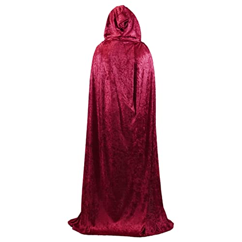 Burgundy Crushed Velvet Hooded Cape - Adult Medium