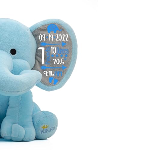 Personalized Blue Elephant Stuffed Animal - 9 Inch Baby Keepsake
