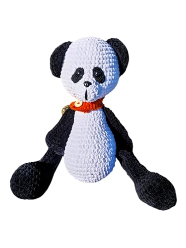 Handmade Crochet Panda Bear with Red Scarf