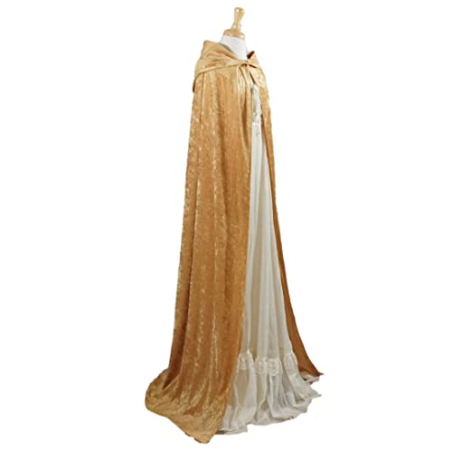 Gold Crushed Velvet Full Length Hooded Cape for All Ages