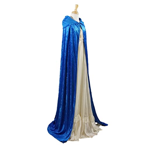 Blue Crushed Velvet Hooded Cape for All Ages