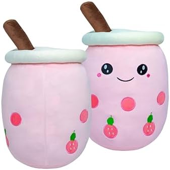 196 Kawaii Tea Plushie Stuffed Animal with Pink Open Eyes