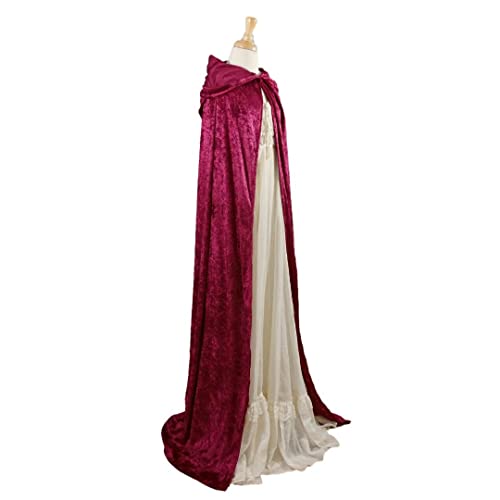 Burgundy Crushed Velvet Hooded Cape - Adult Medium