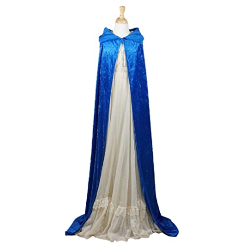 Blue Crushed Velvet Hooded Cape for All Ages