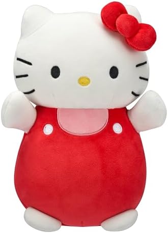 Squishmallows Hello Kitty 10-Inch Red and Pink Overalls Plush