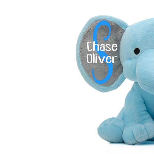 Personalized Blue Elephant Stuffed Animal - 9 Inch Baby Keepsake