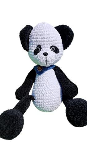 Handmade Crochet Panda Bear with Blue Scarf