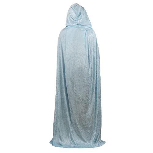 Light Blue Crushed Velvet Hooded Cape for All Ages