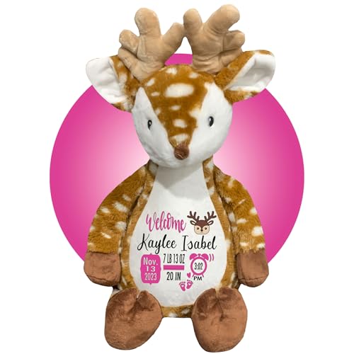 Kikilishop Birth Stat Reindeer Plush - Washable Keepsake