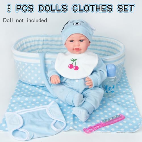 Pedolltree Reborn Baby Doll 9 Pcs Blue Puppy Outfit Set