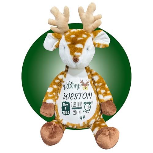 Kikilishop Birth Stat Reindeer Plush - Washable Keepsake