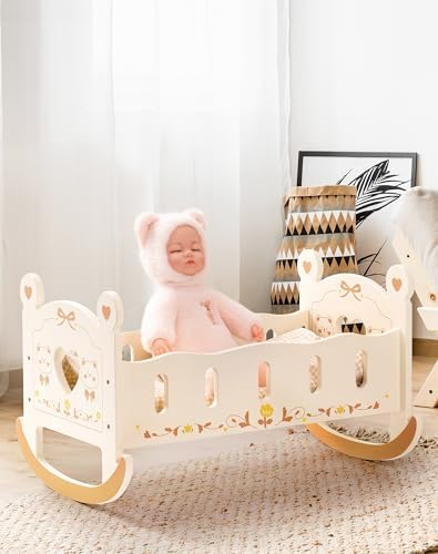 ROBOTIME Bear Doll Crib with Bedding 1