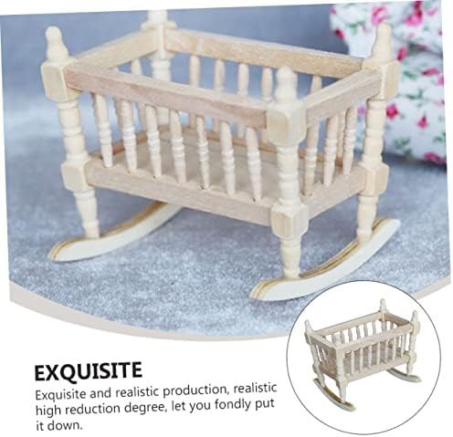 Wakauto 112 Scale Wooden Baby Cradle Miniature Decor