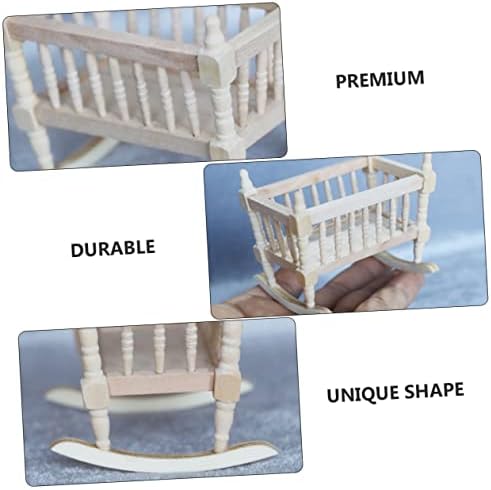 Wakauto 112 Scale Wooden Baby Cradle Miniature Decor