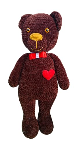 Handmade Crochet Teddy Bear - Brown Plush Toy with Heart and Ribbon 1