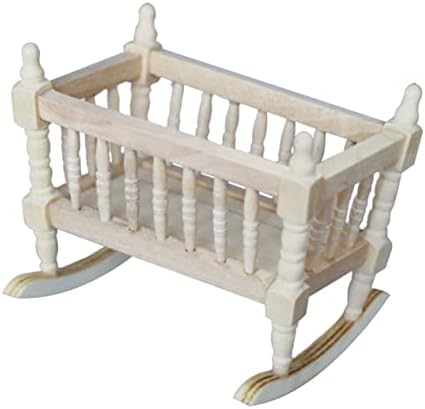 Wakauto 112 Scale Wooden Baby Cradle Miniature Decor