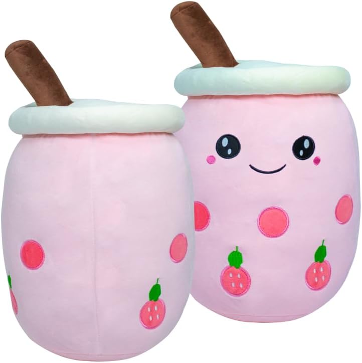 196 Kawaii Tea Plushie Stuffed Animal with Pink Open Eyes