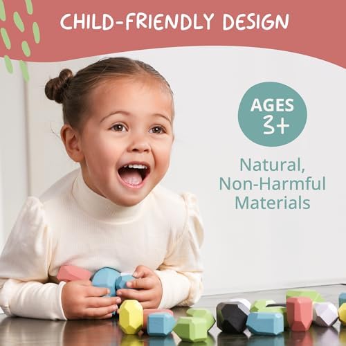 36 PCS Wooden Stacking Rocks for Kids