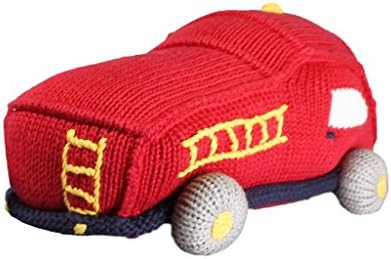 ZUBELS Baby Fire Truck Plush Doll Toy 6-Inch Hand-Knit