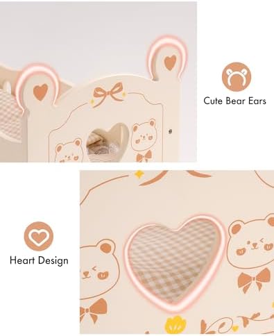 ROBOTIME Bear Doll Crib with Bedding 1