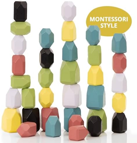 36 PCS Wooden Stacking Rocks for Kids
