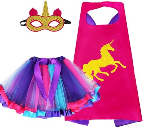 DQZ Superhero Cape with Rainbow TuTu for Girls 3-8