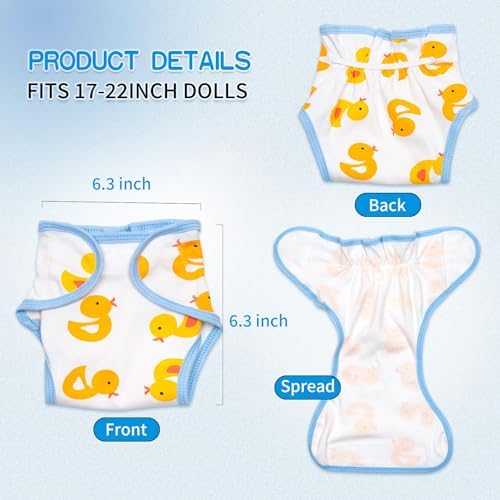 Pedolltree Reborn Baby Doll Diapers 4 PCS Yellow Duck Set