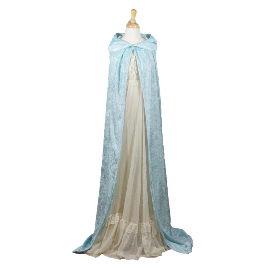 Light Blue Crushed Velvet Hooded Cape for All Ages