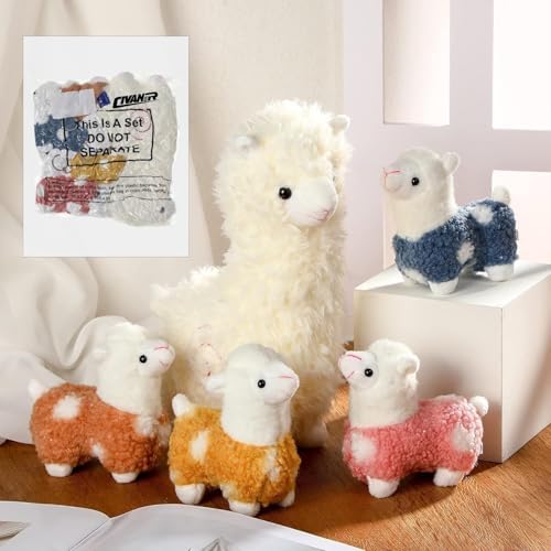 Civaner Llama Plush Set with 4 Baby Llamas Soft Kawaii Stuffed Animal Gift