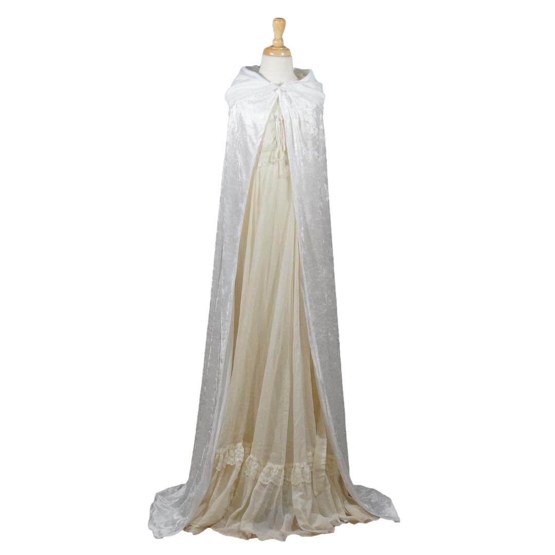 White Crushed Velvet Hooded Cape for All Ages