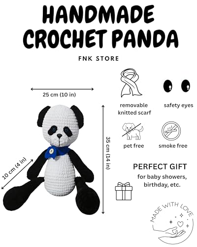 Handmade Crochet Panda Bear with Blue Scarf