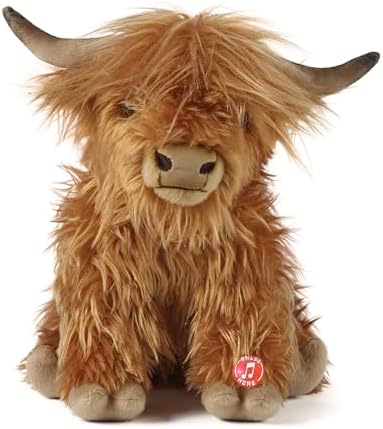 Living Nature Highland Cow Brown Stuffed Animal with Sound