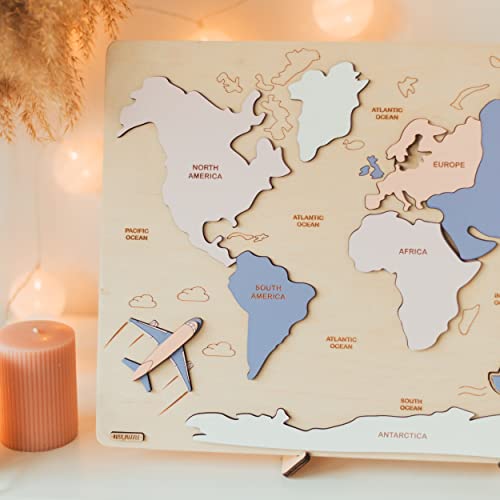 Montessori Wooden World Map Puzzle for Kids