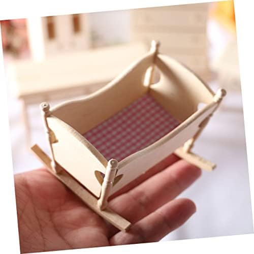 Mini Wooden Cradle Model for Dollhouse Decor