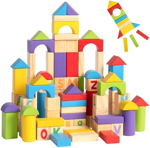 Alphabet Number Wooden Stacking Blocks Set for Toddlers