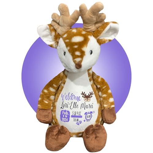Kikilishop Birth Stat Reindeer Plush - Washable Keepsake
