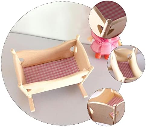 Mini Wooden Cradle Model for Dollhouse Decor
