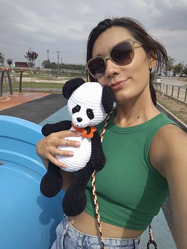 Handmade Crochet Panda Bear with Red Scarf