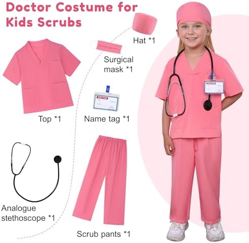 WooHand 6Pcs Doctor Costume Kids 3-9 Years Halloween Set