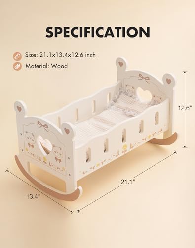 ROBOTIME Bear Doll Crib with Bedding 1