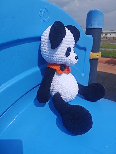 Handmade Crochet Panda Bear with Red Scarf