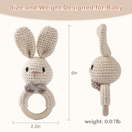 Handmade Crochet Easter Bunny Baby Rattle Toy for 0-6 Months