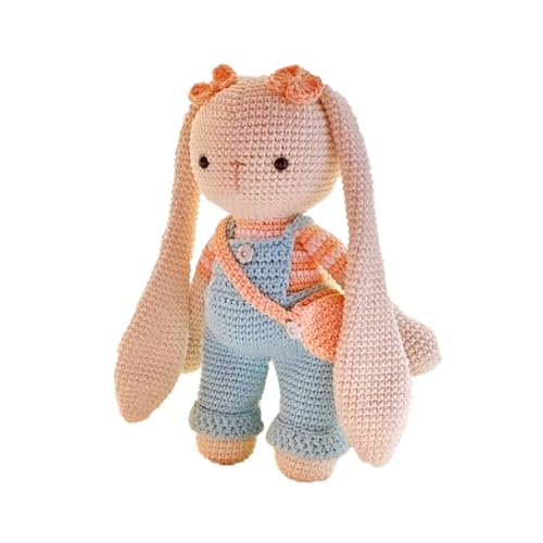 Handmade Knitted Amigurumi Bunny Toy with Blue Pants