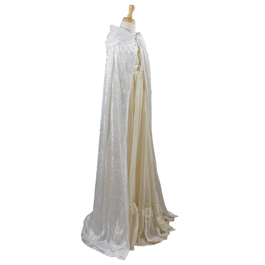 White Crushed Velvet Hooded Cape for All Ages