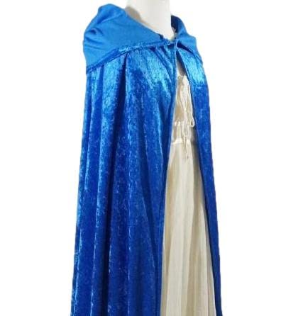 Blue Crushed Velvet Hooded Cape for All Ages