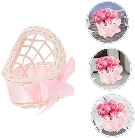 LIOOBO Mini Wicker Flower Basket for Dollhouse Decor