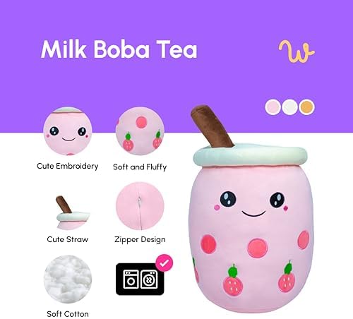 196 Kawaii Tea Plushie Stuffed Animal with Pink Open Eyes