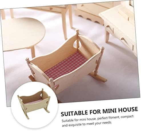 Mini Wooden Cradle Model for Dollhouse Decor